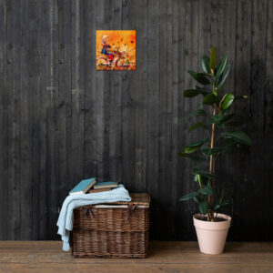 Girl on bicycle (Orange version) Canvas Print