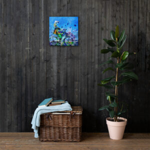 Girl on bicycle (Blue version) Canvas Print