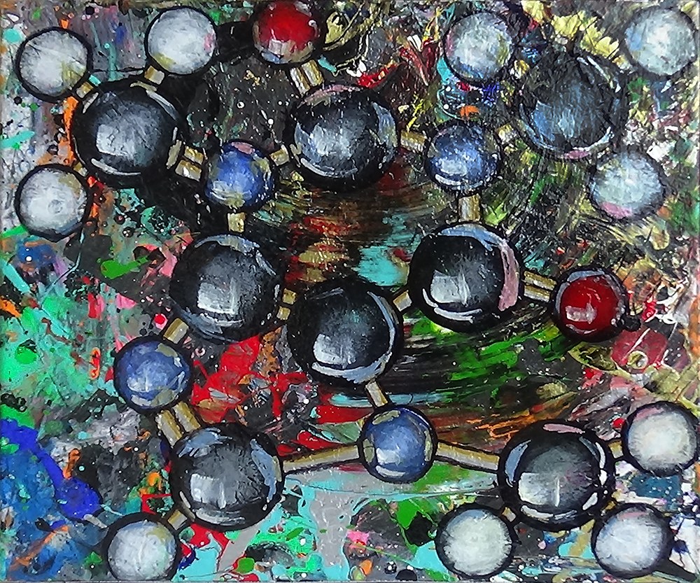 Caffeine Molecule Acrylic on Canvas 14" x 17" David Tees copyright © 2022
