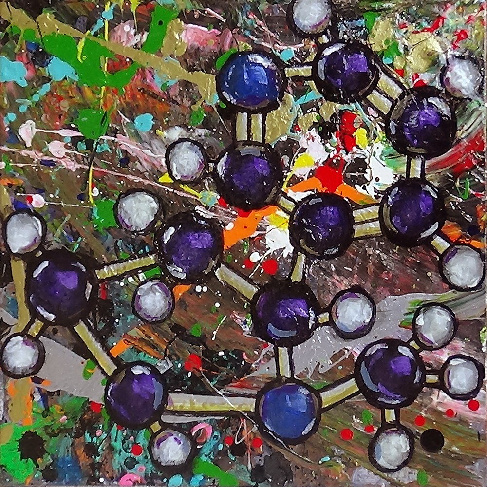 Nicotine molecule 12" x 12" acrylic on canvas By David Tees copyright © 2022