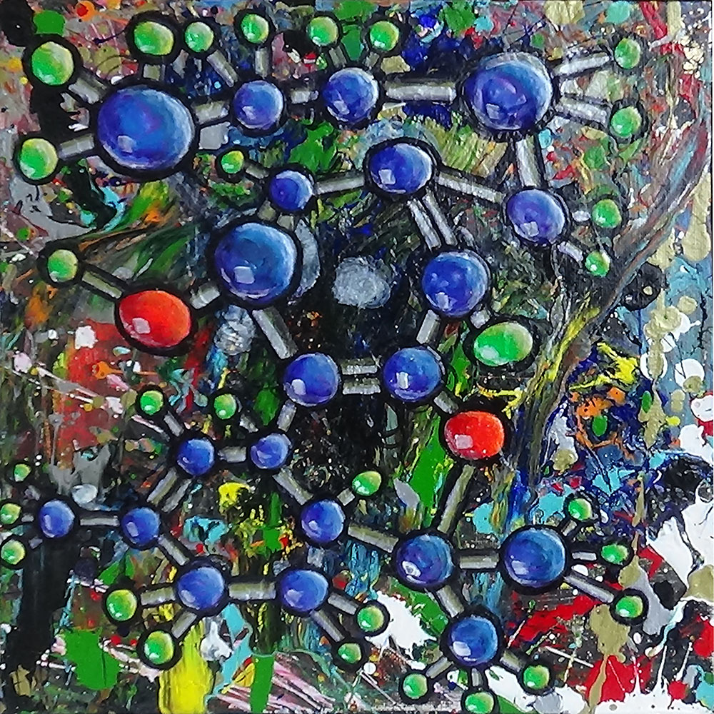 THC molecule 12" x 12" acrylic on canvas By David Tees copyright © 2022